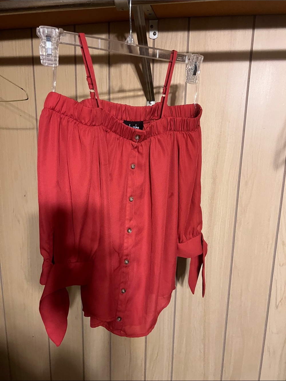 Red Off-Shoulder Button Front Blouse
